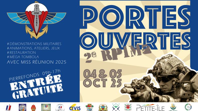 Affiche annonçant les journées portes ouvertes 2025 au 2e RPIMa, avec un combattant d'infanterie
